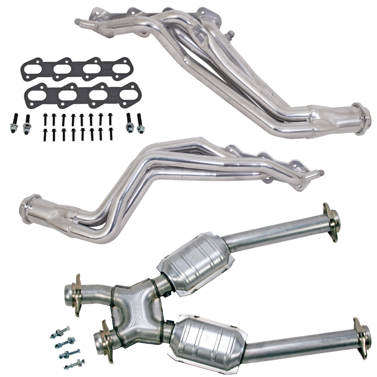 Fits 1996-1998 Mustang 1-5/8 Tube Headers, Short Mid X Pipe w/Converter-15323 for 1996-1998 Ford Mustang polished