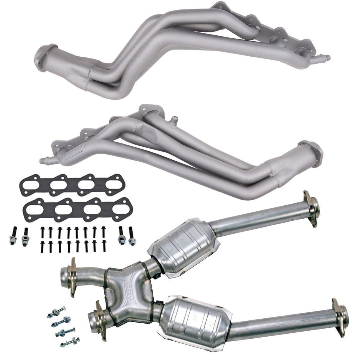 Fits 1996-98 Mustang 4.6L 1-5/8 Tube Headers, Short Mid X Pipe w/Converter-15322