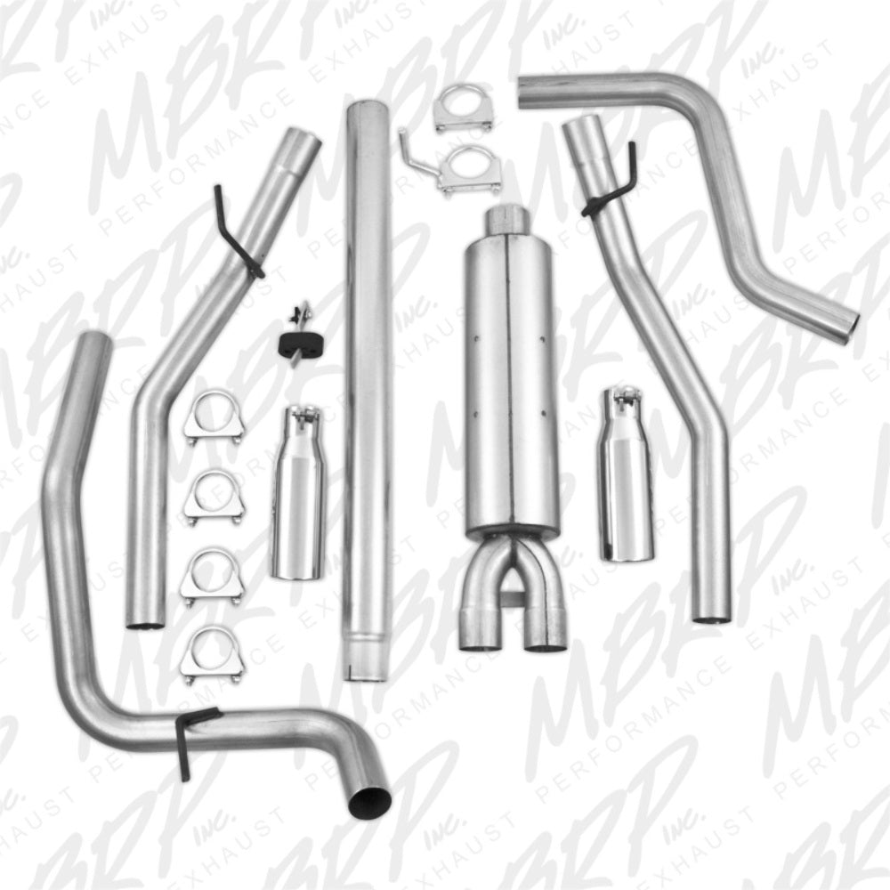 MBRP cat-back exhaust system fits Ford F-150 dual split rear exit aluminized steel S5202AL 2 inch inlet/outlet
