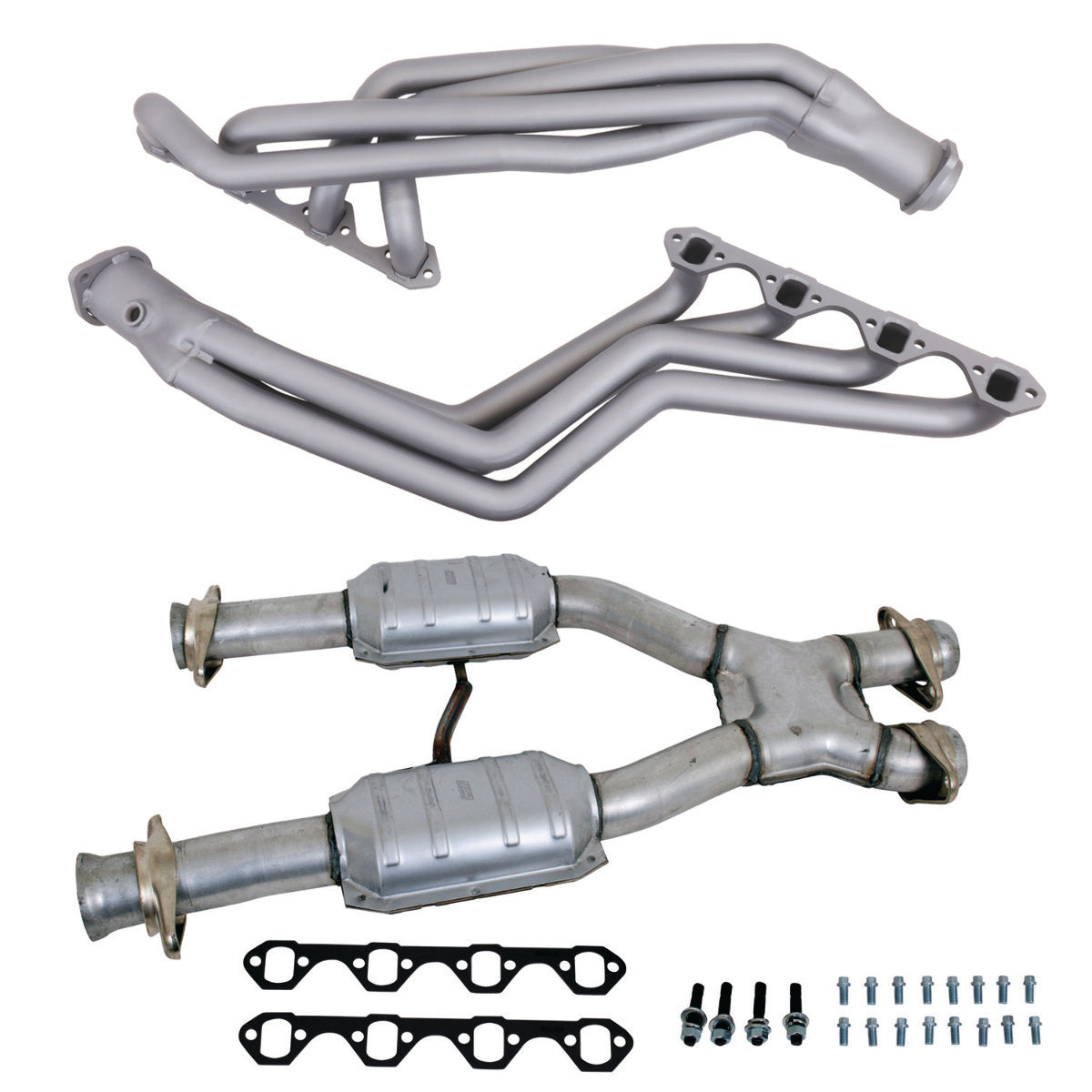 Fits 79-93 Mustang 5.0L 1-5/8 Tube Headers, Short Mid X Pipe w/Converters-15162
