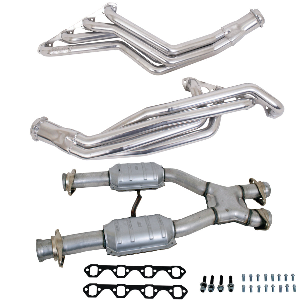 Fits 79-93 Mustang 5.0L 1-5/8 Tube Headers, Short Mid X Pipe w/Converters-15163 for 1982-1993 Ford Mustang polished