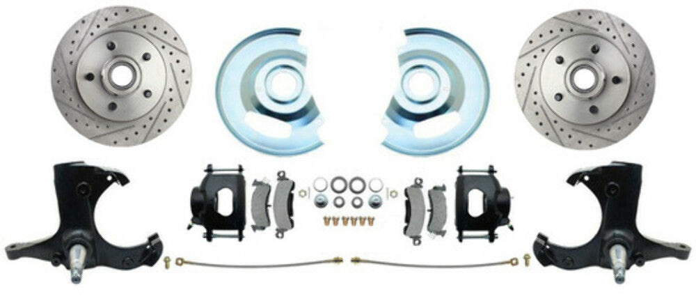 Chevy Truck 5 Lug Disc Brake Conversion Wheel Kit Powder Coated Black Calipers Brakes MBM