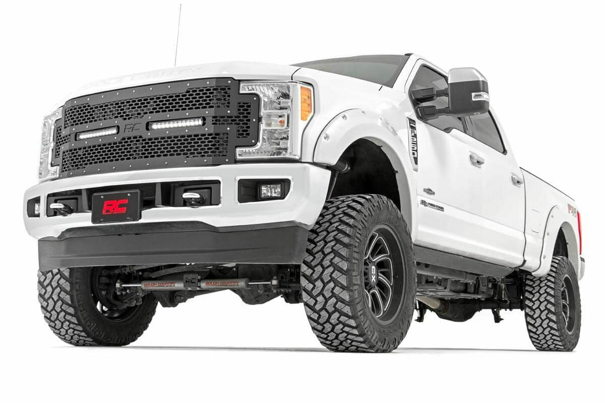 Fits Ford F-250/F-350 SD (17-19) Mesh Grille; 12" Dual Row LED; Black; 70216