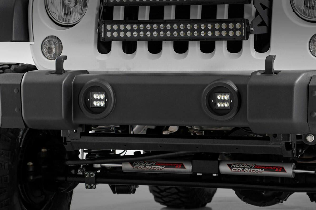 Fits Jeep Wrangler JK (10-18) LED Light Kit; Fog Mount; 2" Black Pair; 70630
