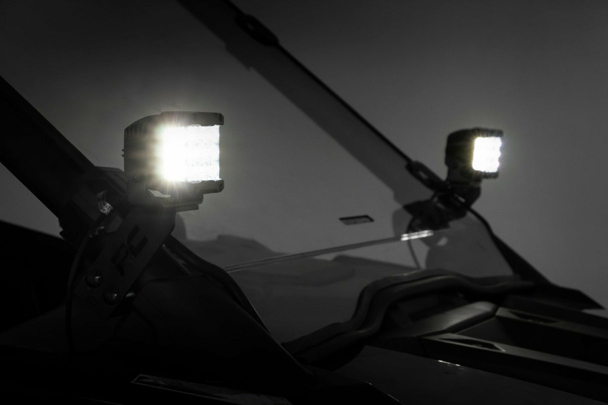 Fits Polaris RZR PRO XP LED Light Kit "A" Pillar Mount 2" Black Pair Spot 93077