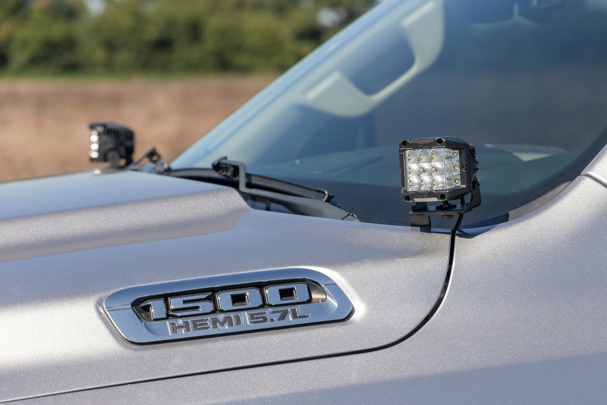 Fits Ram 1500 2&4WD (19-25) LED Light Kit Ditch Mount 2" Black Pair Spot 82290