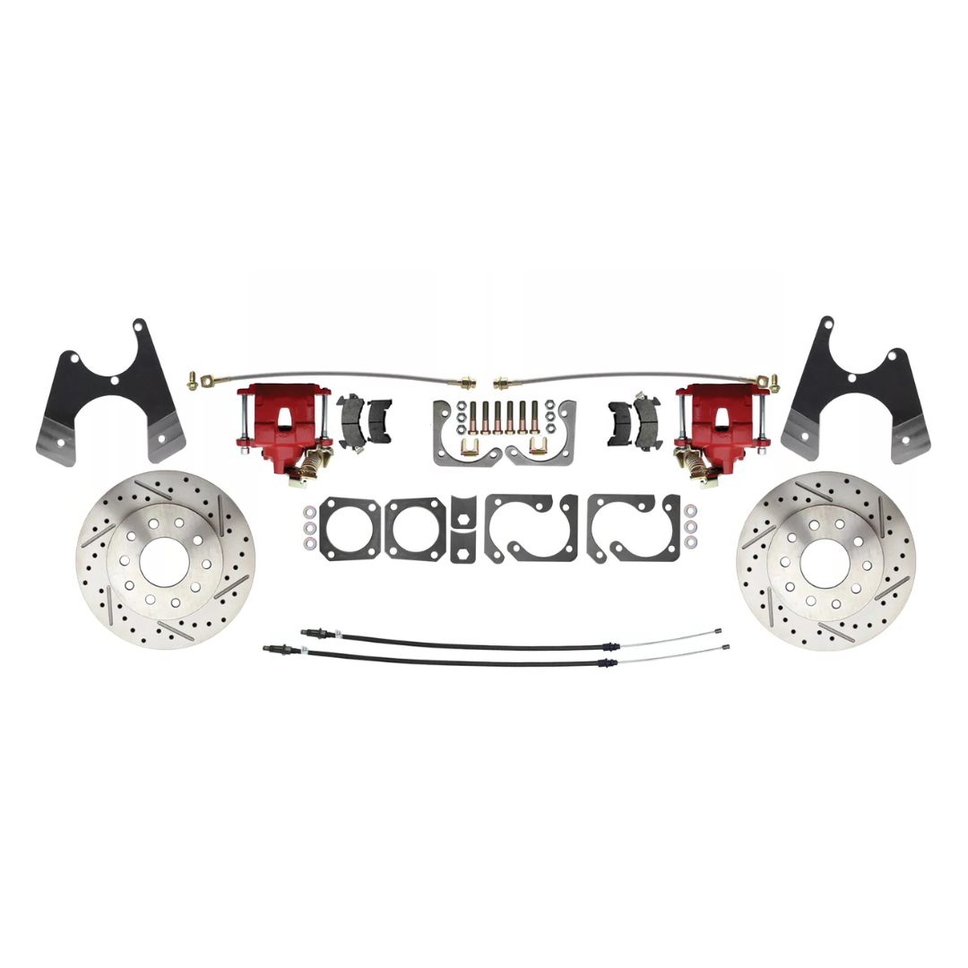 Rear GM A, F, X 10/12 Bolt Disc Brake w/E-Brake &Slotted-Red DBK1012LXR Brakes MBM
