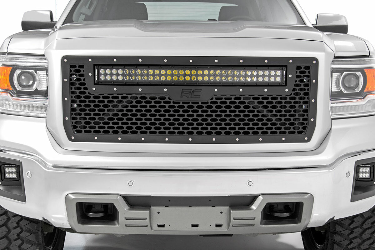 Fits Sierra 1500(14-15) Mesh Grille 30" Dual Row LED Black White DRL 70190DRL