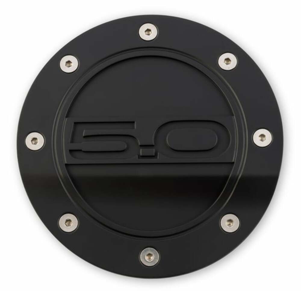 Fuel Door Black 5.0 Logo fits FordMustang 15-21 Drake MuscleCars FR3Z-6640526-5A muscle car stainless steel 6124057