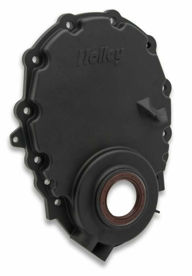 Holley Cast Aluminum Timing Chain Cover - 21-151 for 1985-1986 Chevy C10 black aluminum
