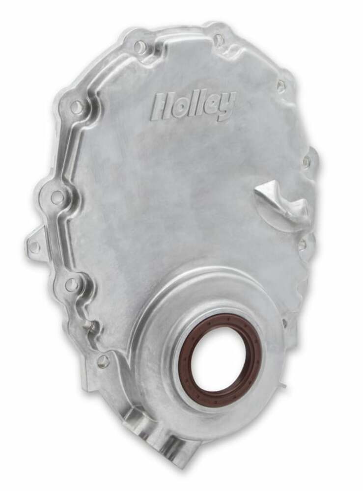 Holley Cast Aluminum Timing Chain Cover w/Crank Sensor Port 21-152 for 1999-2000 Chevy black aluminum
