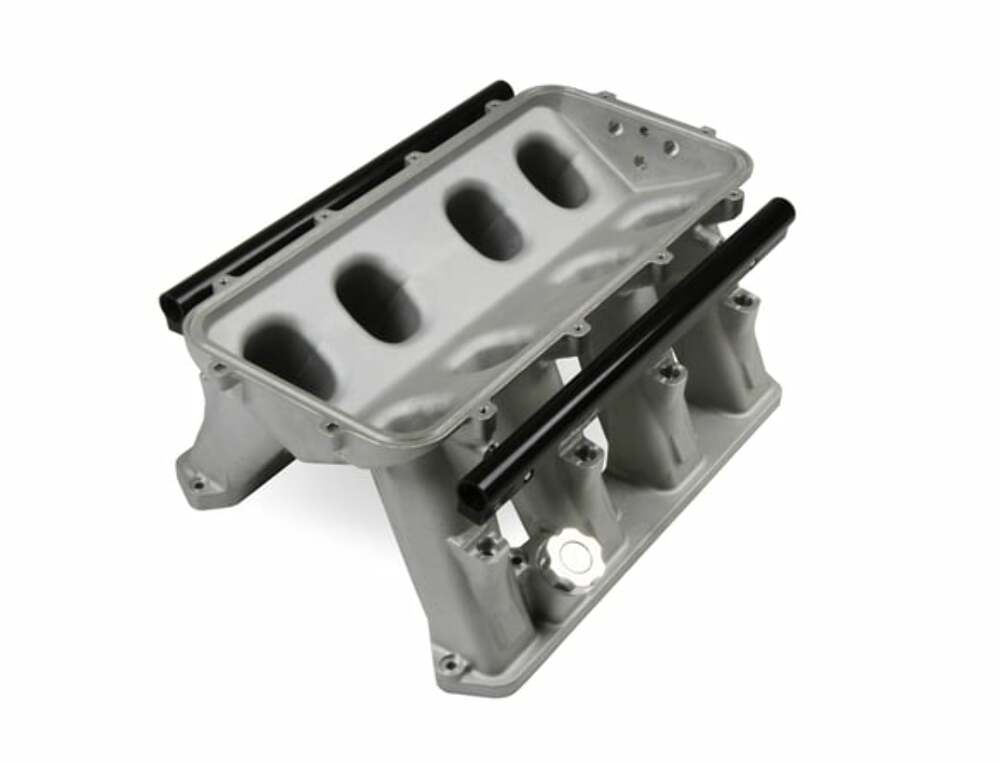 Holley GEN III HEMI Hi-Ram EFI Manifold Base - 300-653 for 2005-2010 Dodge Challenger black aluminum