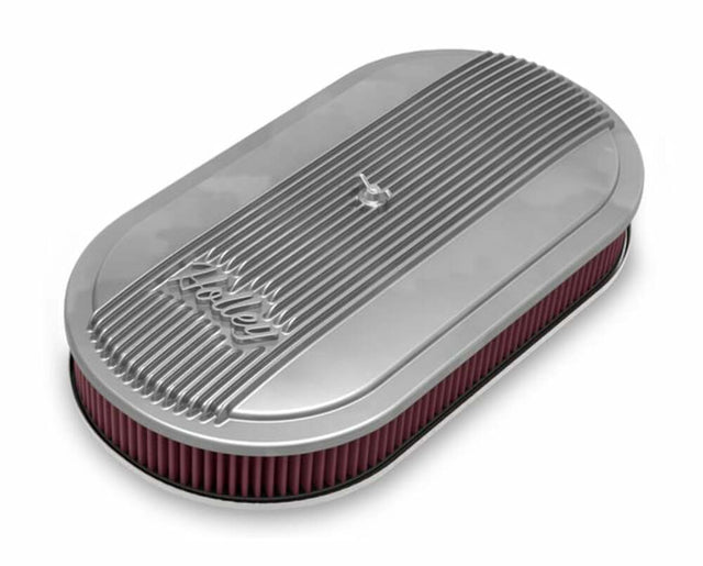 Holley Vintage Series Oval Air Cleaner - Natural Cast - 120-400 black polished aluminum