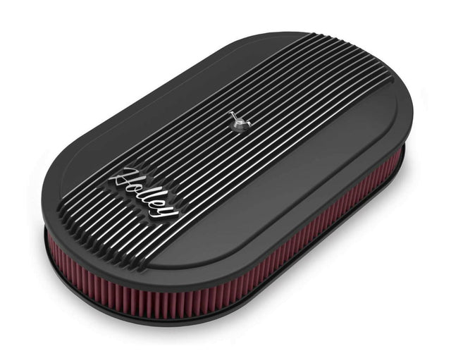 Holley Vintage Series Oval Air Cleaner - Satin Black Machined - 120-402 black aluminum