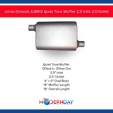 Jones Exhaust performance muffler universal jub912-quiet-tone-muffler-2-5-inlet-2-5-outlet-1 9 inch