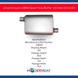 Jones Exhaust performance muffler universal jub912-quiet-tone-muffler-2-5-inlet-2-5-outlet-1 9 inch