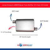 Jones Exhaust performance muffler universal jub912-quiet-tone-muffler-2-5-inlet-2-5-outlet-1 9 inch