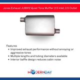 Jones Exhaust performance muffler universal jub912-quiet-tone-muffler-2-5-inlet-2-5-outlet-1 9 inch
