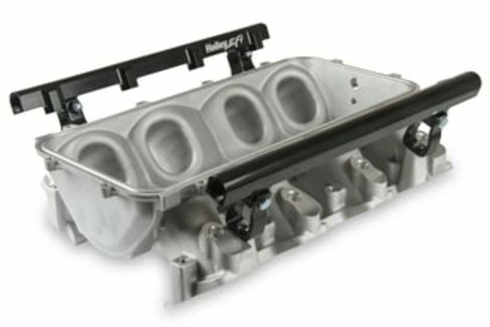 Holley EFI Lo-Ram Manifold Base and Fuel Rails Single Fuel Injector GM LS3/L92 300-670 black aluminum