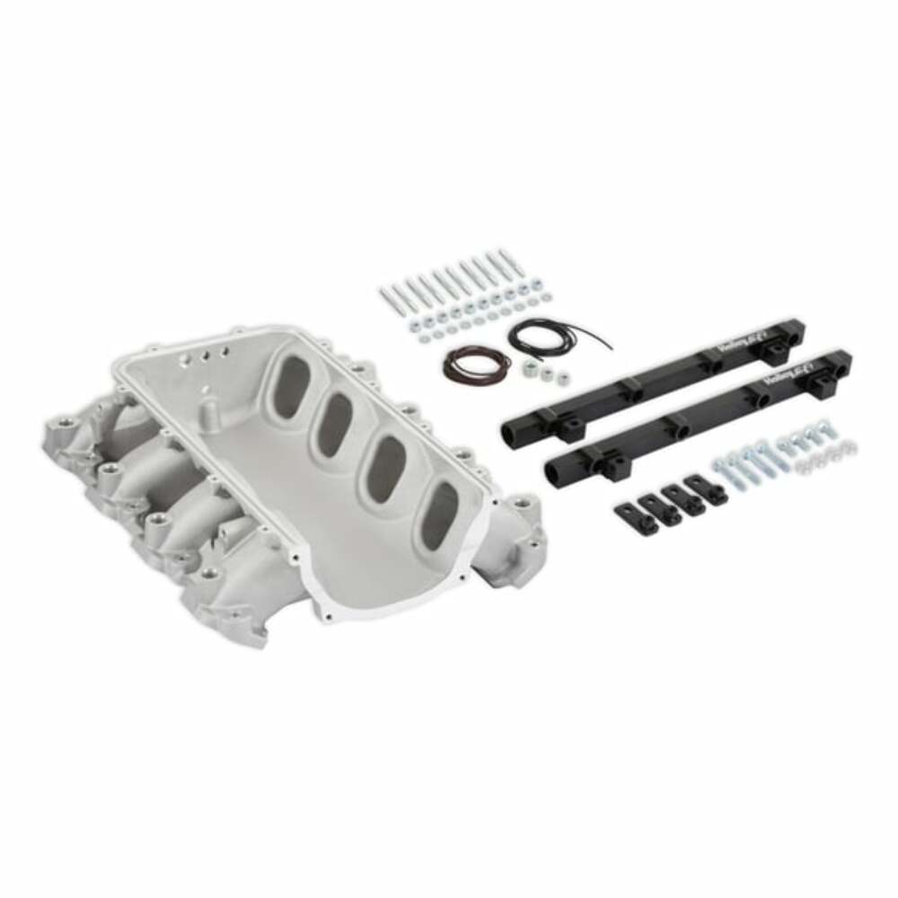 Holley EFI Lo-Ram Manifold Base &Port Inject Fuel Rail-Gm Gen V Lt-Front-Feed-Satin-300-713 for Ram Corvette black aluminum