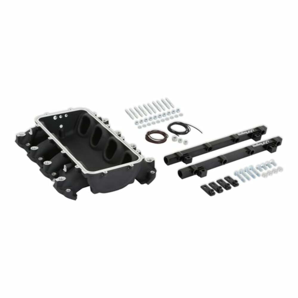 Holley EFI Lo-Ram Manifold Base &Port Inject Fuel Rail-Gm Gen V Lt Top-Feed-Black-300-711BK black aluminum