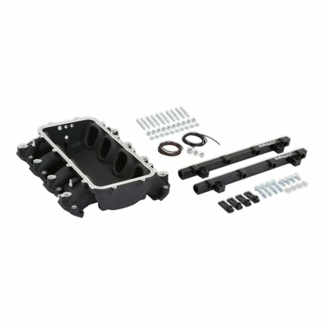 Holley EFI Lo-Ram Manifold Base &Port Inject Fuel Rail-Gm Gen V Lt Top-Feed-Black-300-711BK black aluminum