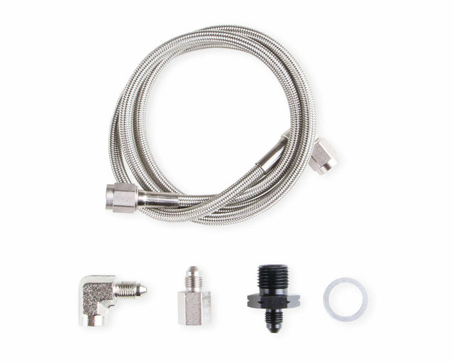 Oil Pressure Gauge Installation Kit - GM LS w/ 36 Long Hose - LS0032ERL AN fitting black aluminum