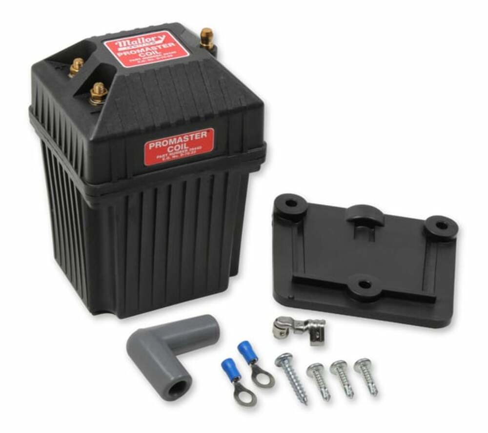Mallory 29440 Ignition Coil Promaster Classic Series Coil 49k V With Mounting Br Mallory mallory-29440-ignition-coil-promaster-classic-series-coil-49k-v-with-mounting-br