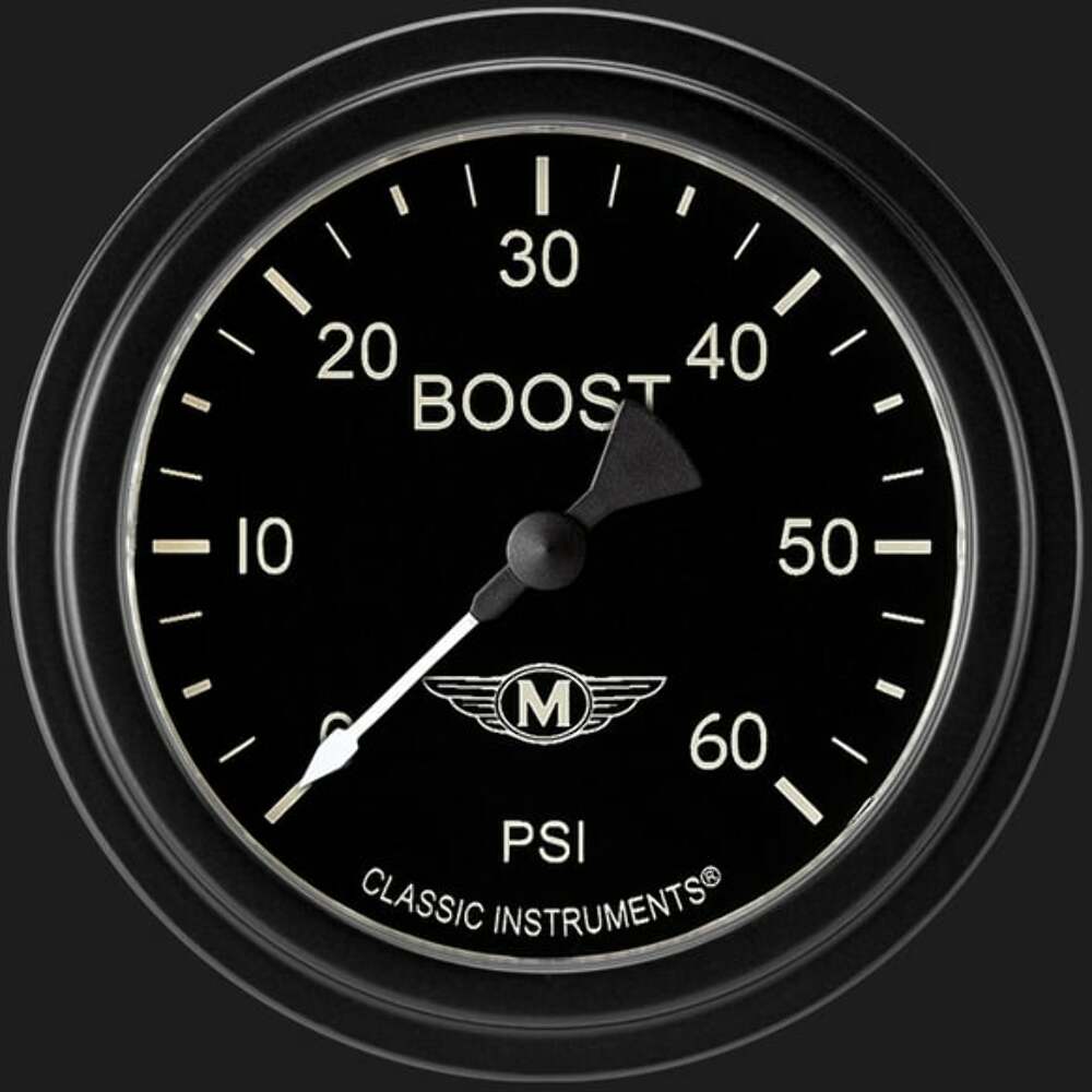 t Moal Bomber 2 5/8" Boost Gauge, 60 psi MA343BLF Classic Instruments