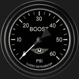 t Moal Bomber 2 5/8" Boost Gauge, 60 psi MA343BLF Classic Instruments