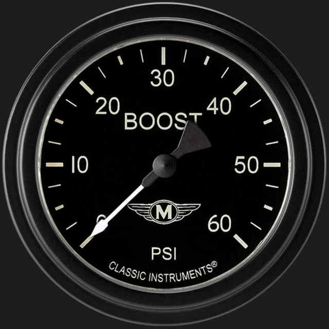 t Moal Bomber 2 5/8" Boost Gauge, 60 psi MA343BLF Classic Instruments