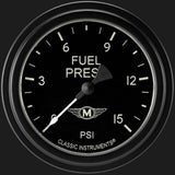 t Moal Bomber 2 5/8" Fuel Pressure Gauge, 15 psi MA345BLF Classic Instruments