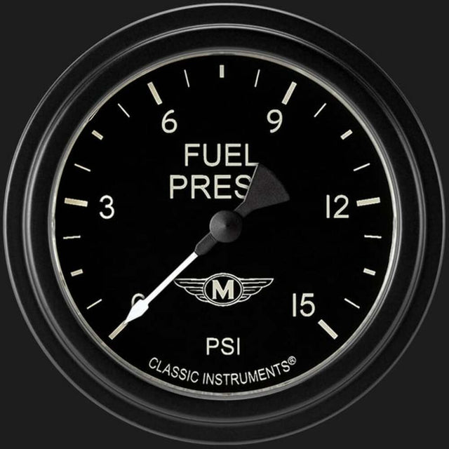 t Moal Bomber 2 5/8" Fuel Pressure Gauge, 15 psi MA345BLF Classic Instruments