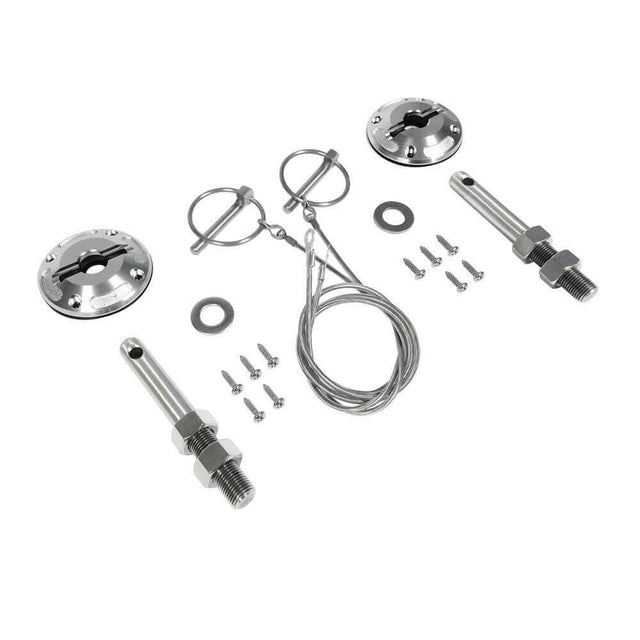 Modern Hood Pin Kit aluminum/SS fits Ford Mustang 15-19 Drake -FR3Z-6316892-LM muscle car stainless steel