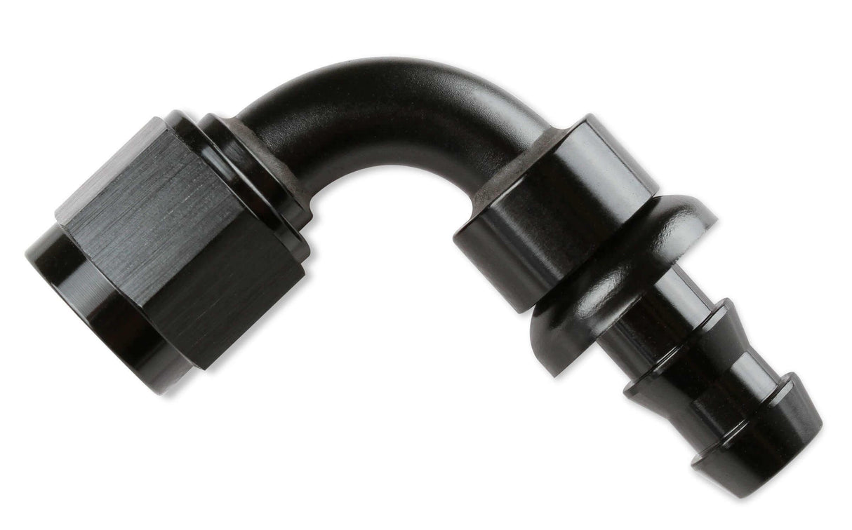 Mr. Gasket 10 AN 90 degree push on hose ends black BL aluminum 209010