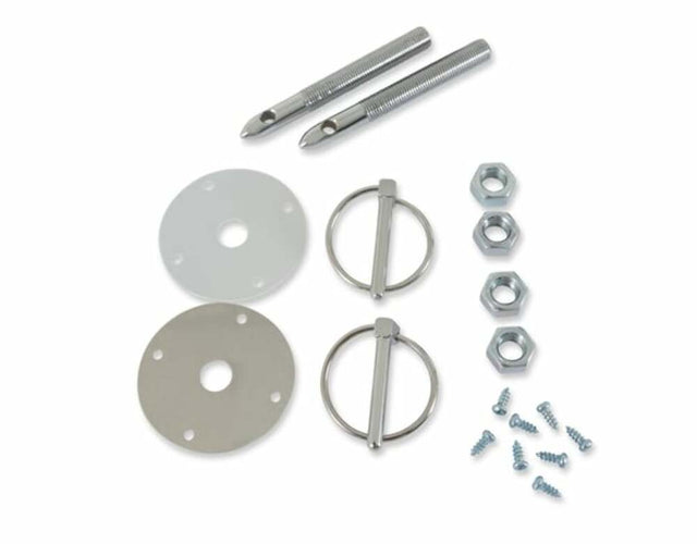 Mr. Gasket hood and deck pinning kits with screw on scuff plates chrome polished steel 1017