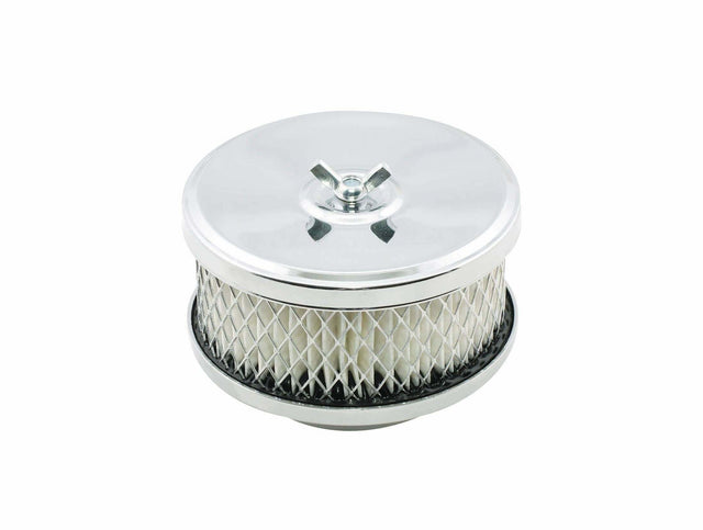 Mr. Gasket round steel 4 air cleaner assembly fits 1/2 barrel carburetors chrome 4354
