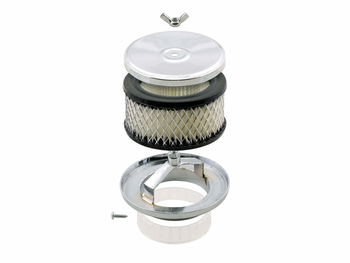 Mr. Gasket round steel 4 air cleaner assembly fits 1/2 barrel carburetors chrome 4354