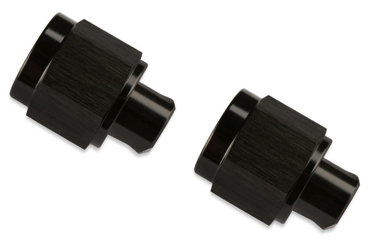 Mr. Gasket 6 AN caps (2) black BL aluminum 492906