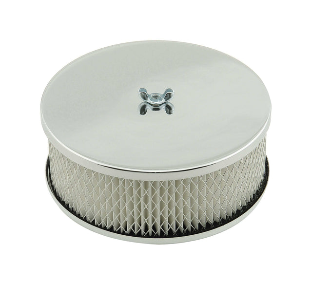 Mr. Gasket air cleaner 6 1/2 inch diameter, 2 7/16 inch tall chrome carburetor 6-1/2 inch diameter steel 1485
