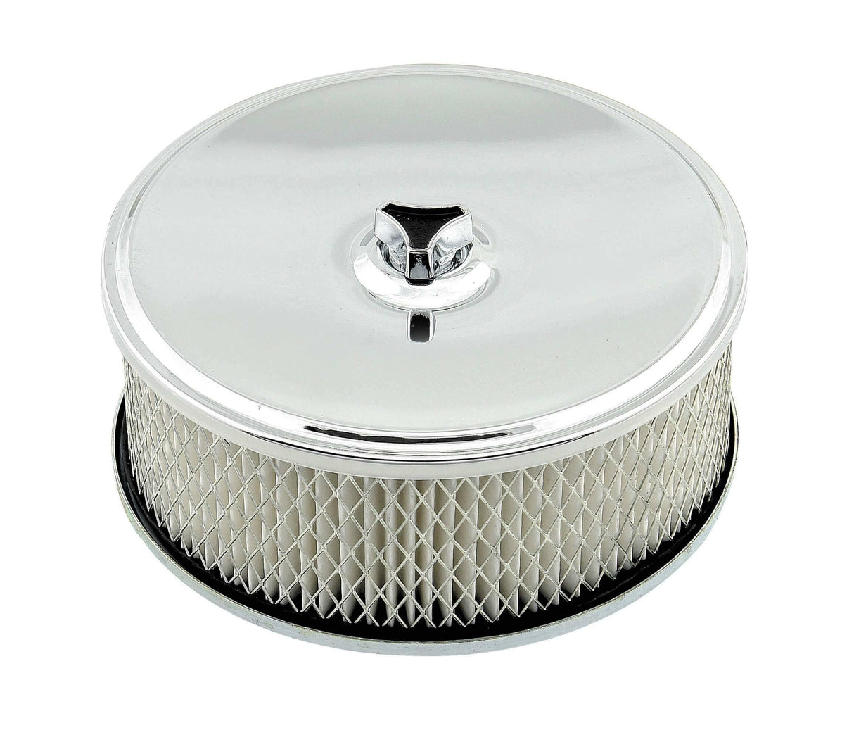 Mr. Gasket air filter assembly chrome 6 1/2 inch x 2 7/16 inch carburetor 6-1/2 inch diameter black steel 4346