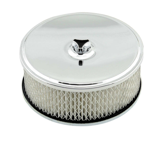Mr. Gasket air filter assembly chrome 6 1/2 inch x 2 7/16 inch carburetor 6-1/2 inch diameter black steel 4346