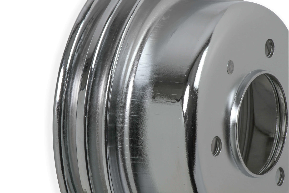 Mr. Gasket chrome crankshaft pulley double groove 8830MRG Ford black steel 2493