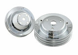 Mr. Gasket chrome pulley set double groove upper, triple groove lower Chevy 30 inch diameter polished steel 4963