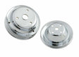 Mr. Gasket chrome pulley set single groove upper, double groove lower Chevy 30 inch diameter polished steel 4962