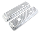 Mr. Gasket chrome valve covers caps SBC Chevy steel 9847