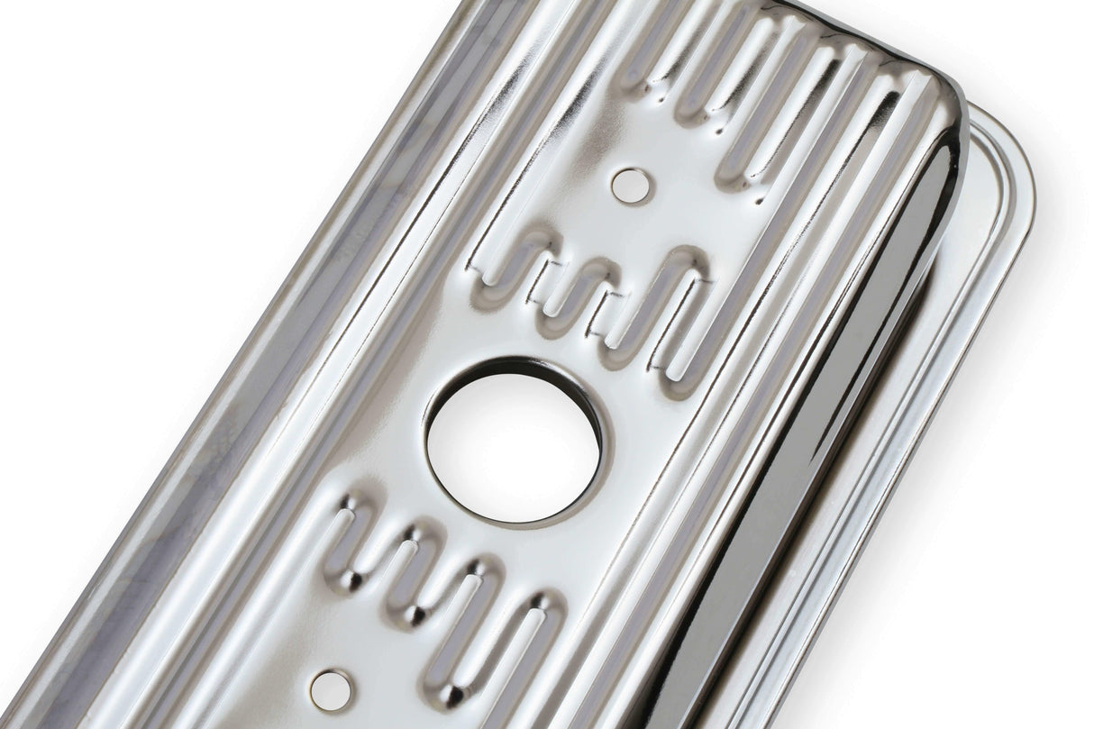 Mr. Gasket chrome valve covers finned SBC Chevy steel 9415
