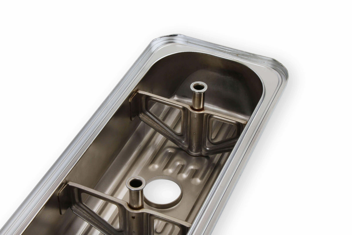 Mr. Gasket chrome valve covers finned SBC Chevy steel 9415
