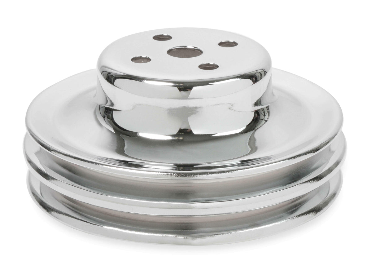 Mr. Gasket chrome water pump pulley double groove Ford black steel 8831