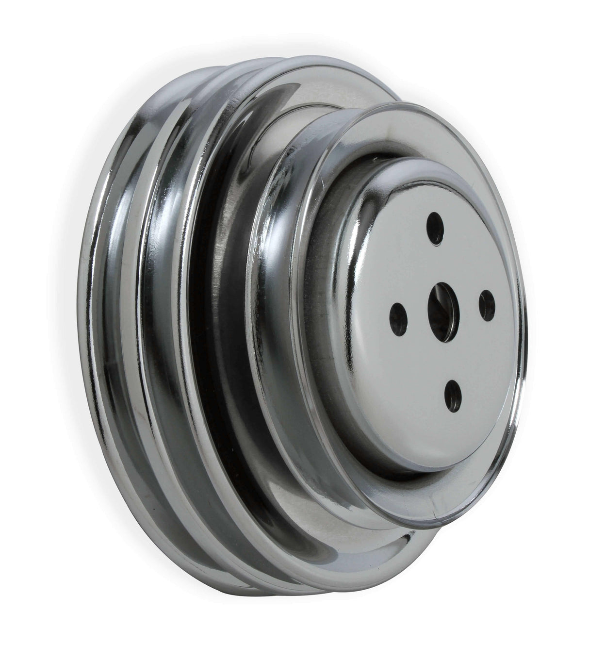 Mr. Gasket chrome water pump pulley triple groove Ford black steel 8829